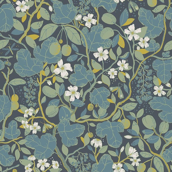 A-Street Prints Ewald Blue Garden Vines Wallpaper Sample