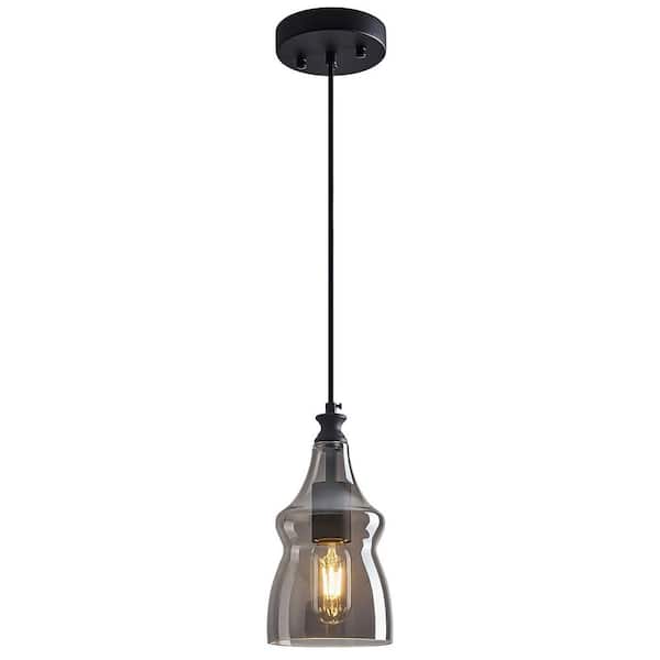 Home Lighting 5. 11in. 60 Watts 1Light Black-Grey Modern Glass Pendant Light Farmhouse for Kitchen, 1Pack