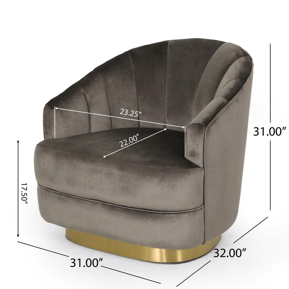 Gray Velvet Upholstered Club Armchair with Solid Wood Frame