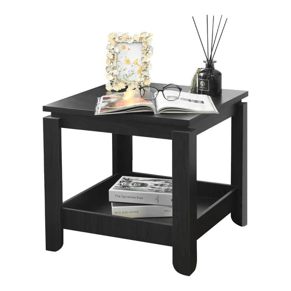 VERYKE 19.7 in. Dark Brown Square MDF Bedside Table with 2-Tier Storage ...