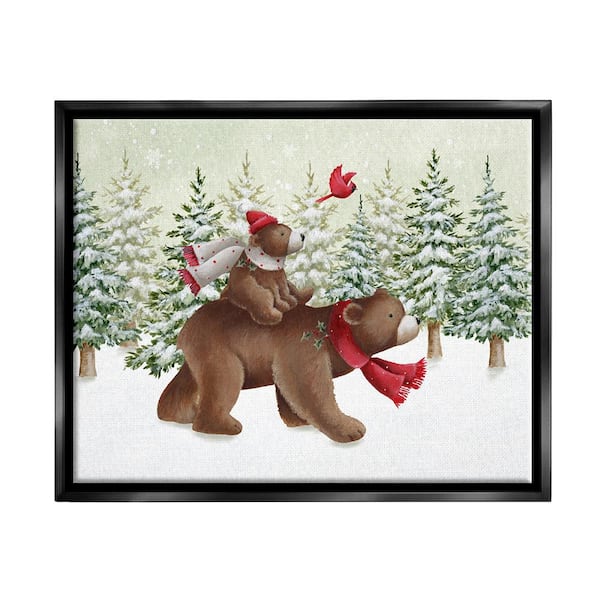 Stupell Industries Bears in Snowy Scene by Emma Leach 1 Piece Floater Frame Graphic Print Animal Poster Art Print 31 in. x 25 in.