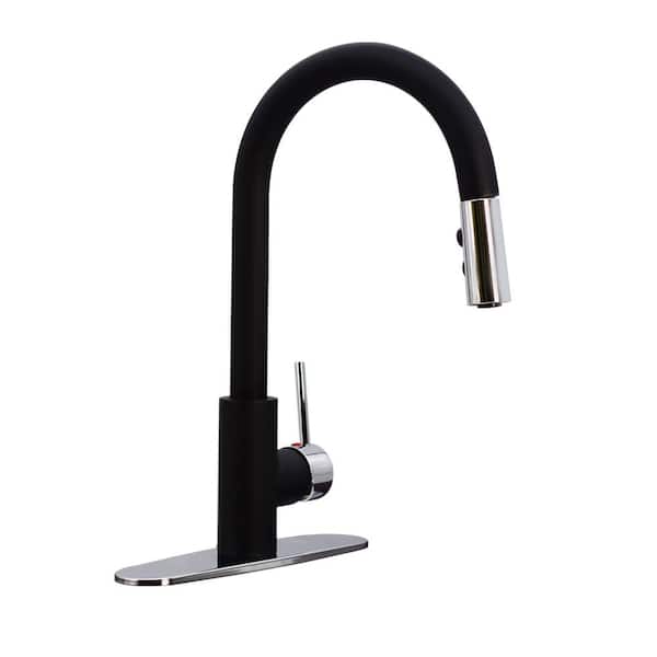 Westbrass Single-Handle Pull Down Sprayer Kitchen Faucet with Dual Spray in Matte Black/Polished Chrome Finish