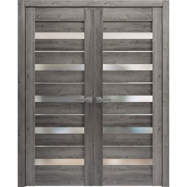 Sartodoors 64 in. x 84 in. 2 Panel Nebraska Grey Finished Solid MDF Sliding Door with Hardware