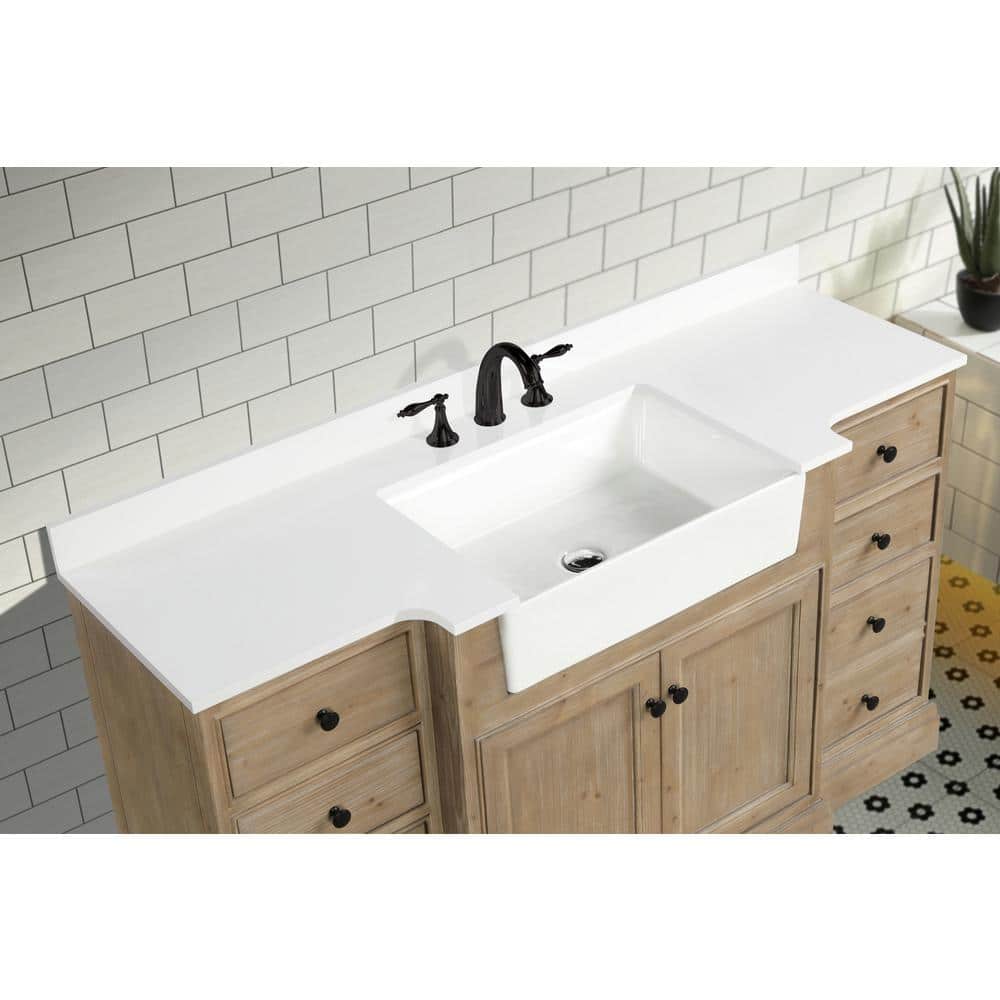 Kelly 60" Weathered Fir Bathroom Vanity with White Stone Countertop