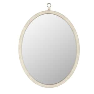 24 in. W x 30 in. H Oval PU Covered MDF Framed Wall Bathroom Vanity Mirror in White