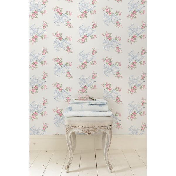 Rosa Beaux Pastel Blue Large Bow Spot Wallpaper