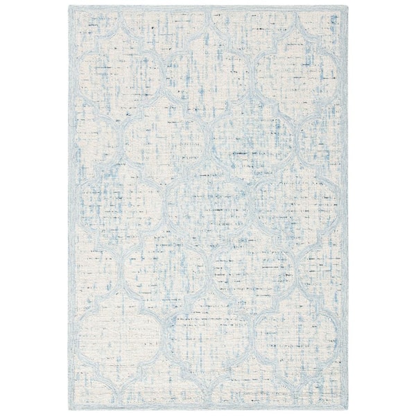 SAFAVIEH Abstract Ivory/Turquoise Doormat 2 ft. x 3 ft. Distressed Quatrefoil Area Rug