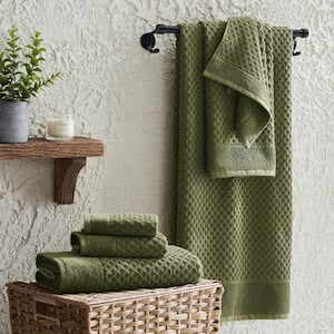 Green Cotton Lattice Textured 6-Piece Towel Set