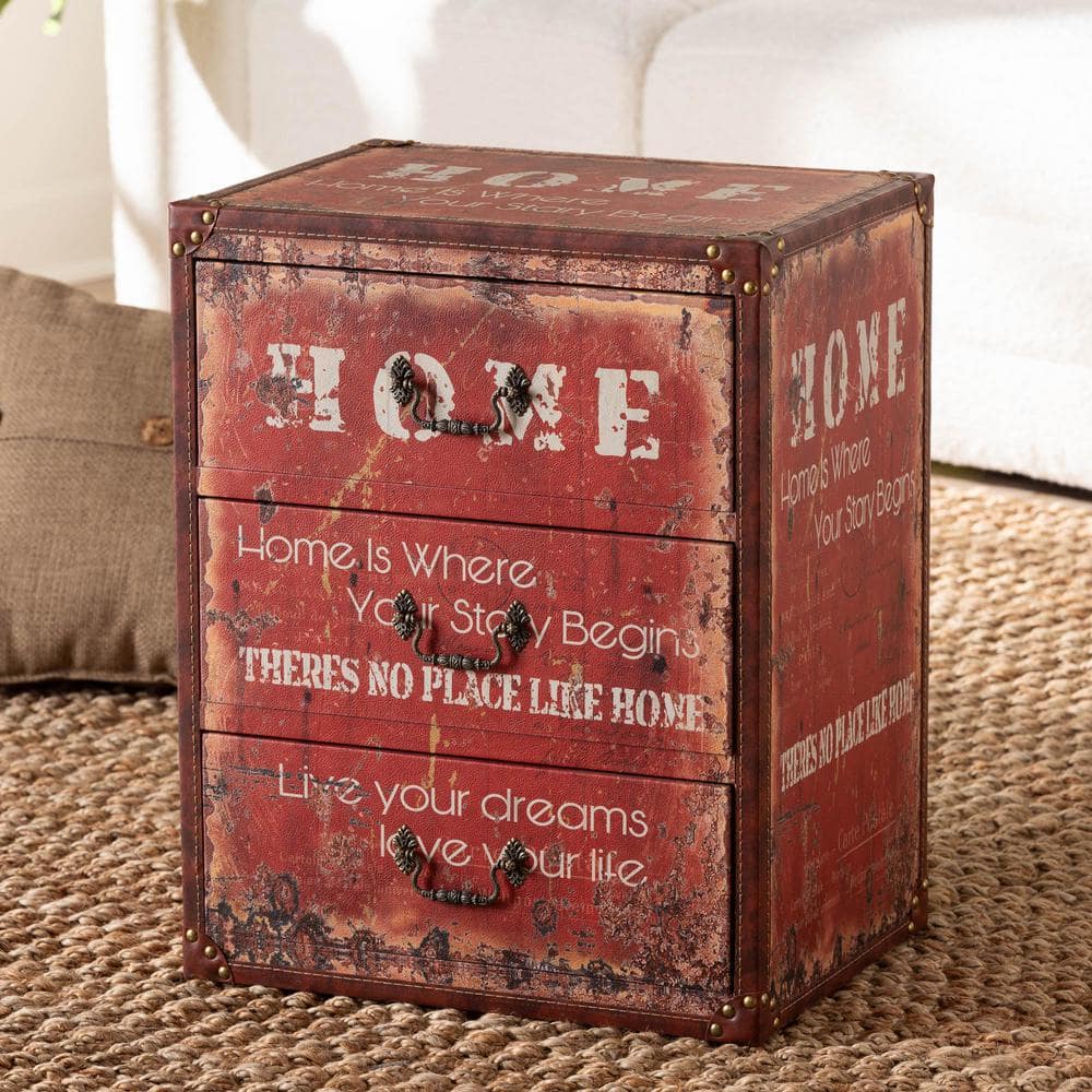 Baxton Studio Lorand Faux Leather and Wood 3 Drawer Storage Trunk Red