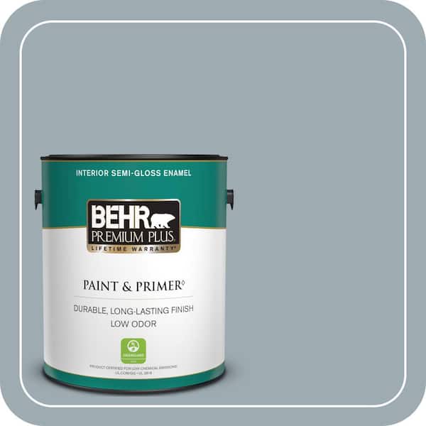 BEHR PREMIUM PLUS 1 gal. #ECC-30-1 Pelican Bay Semi-Gloss Enamel Low Odor Interior Paint & Primer