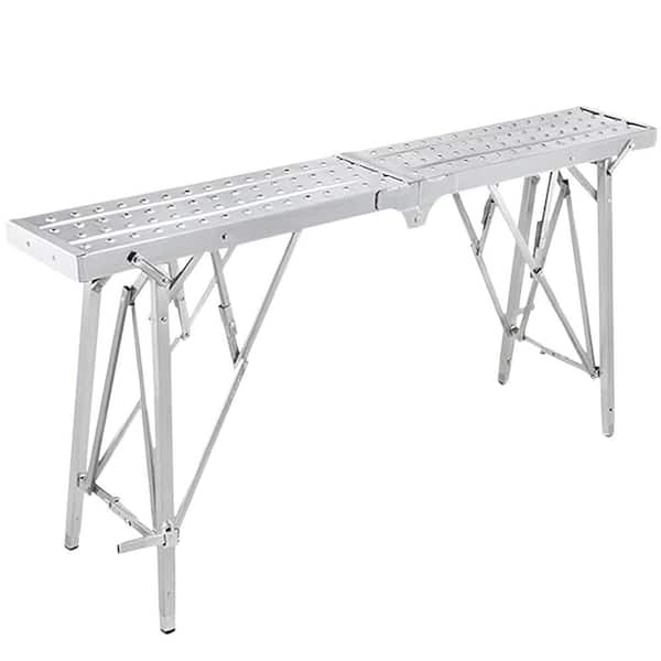 KIWDZFU Adjustable Height Portable Scaffolding Platform 140 x 25cm Aluminum Non-Slip Folding Work Bench 660 lbs. Capacity