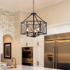 Modern Glam 3-Light Matte Black Chandelier with Crystal Accents