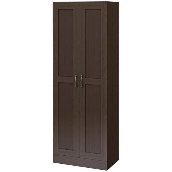 Lycvki 69 in. Wood Pantry Organizer with Movable Storage Shelves, Soft Close Doors in Coffee