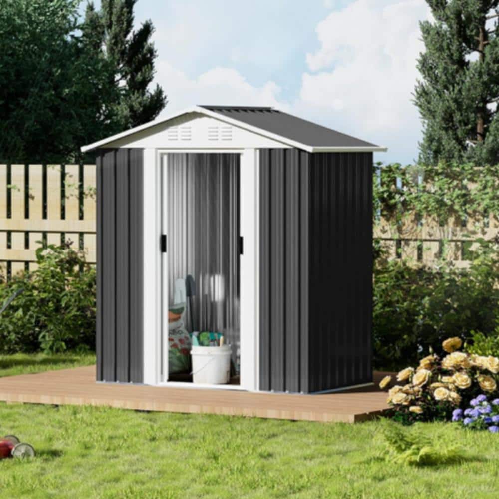 Yokayoay 5 ft. x 3 ft. Heavy-Duty Galvanized Steel Outdoor Storage Shed with Aluminum Alloy Frame and Base, Grey