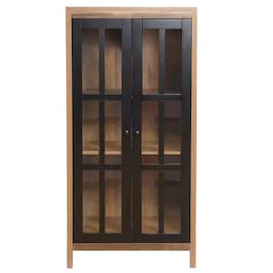 Brown and Black Accent Storage Cabinet with Doors and Shelves