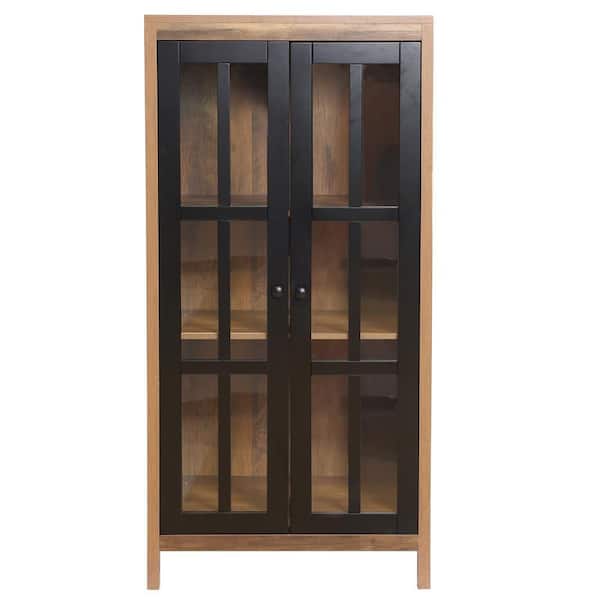 LuxenHome Brown and Black Accent Storage Cabinet with Doors and Shelves