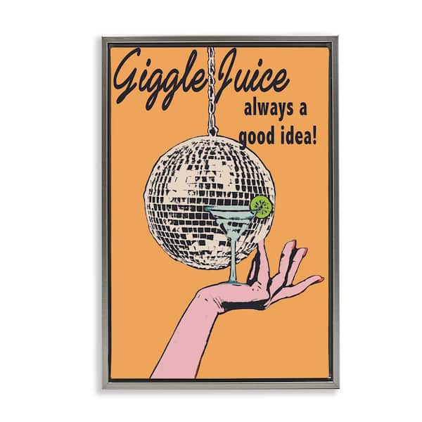 Stupell Industries Giggle Juice Cocktail by Graffi*tee Studios Gray Floater Frame Food Graphic Art Print 31 in. x 21 in.