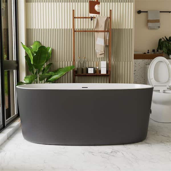 INSTER LOOP 59 in. Acrylic Oval Freestanding Soaking Non-Whirlpool Flatbottom Bathtub in Gary