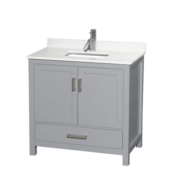 Wyndham Collection Sheffield 36 in. W. x 22 in. D x 35 in. H Single Bath Vanity in Gray with White Quartz Top