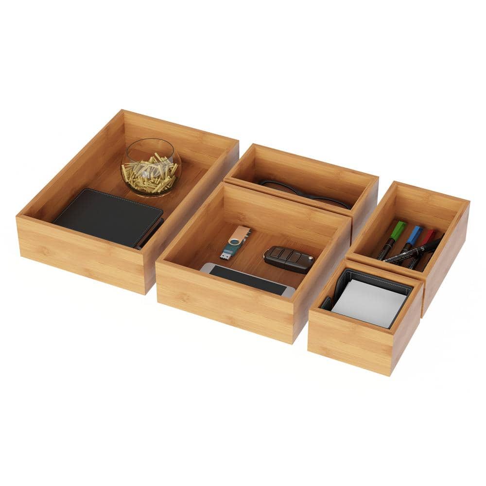 Modular Bamboo 5-Compartment Desk Drawer Organizer