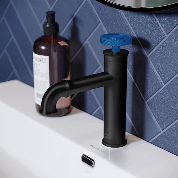 Swiss Madison Avallon Single-Handle Single-Hole Bathroom Faucet with Blue Handle in Black