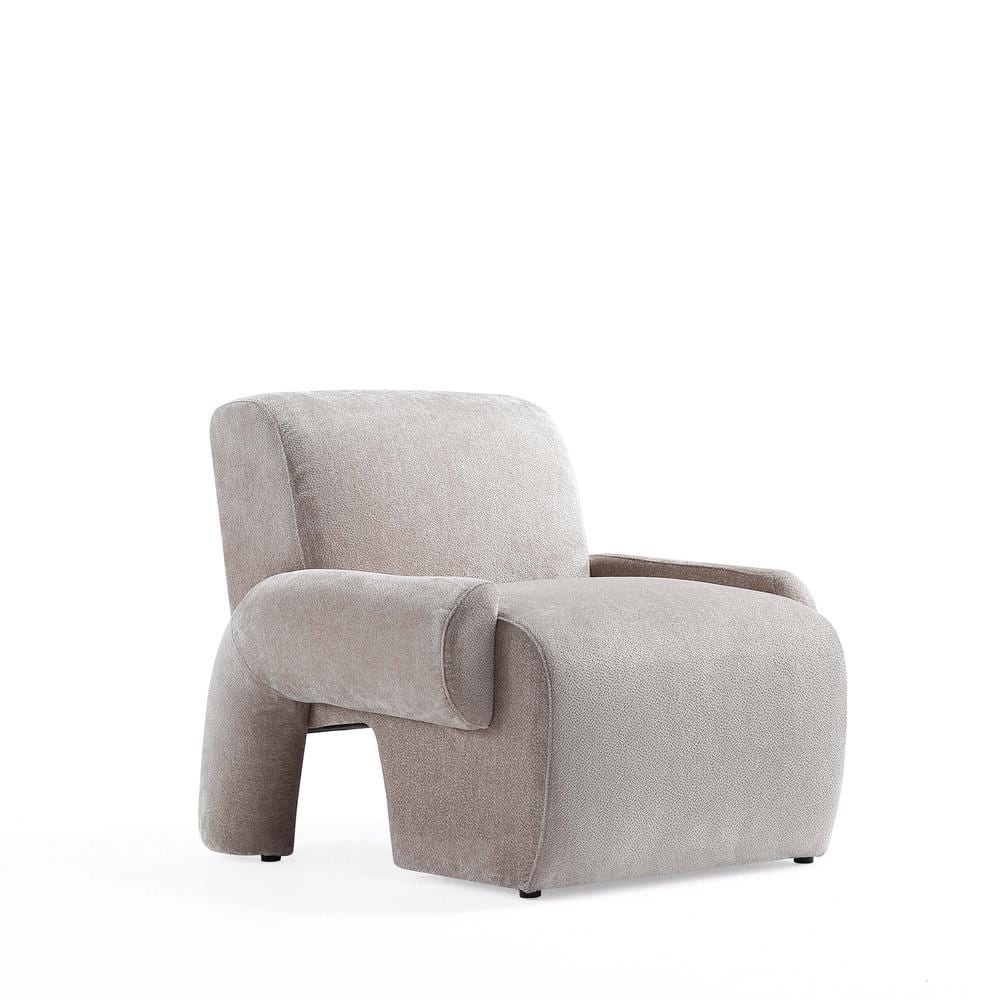 Beige Chenille Upholstered Accent Chairs with Pine Wood Base, Set of 2