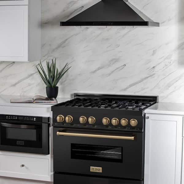 Autograph Edition 36 in. 6 Burner Dual Fuel Range in Black Stainless Steel and Champagne Bronze