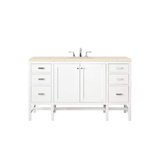 James Martin Vanities Addison 60 in. W x 23.5 in. D x 35.5 in. H Single Bath Vanity in White with Eternal Marfil Quartz Top