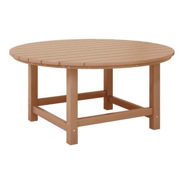 Laguna Outdoor Patio All Weather Fade Proof 38 in. Round HDPE Plastic Conversation Coffee Table in Teak