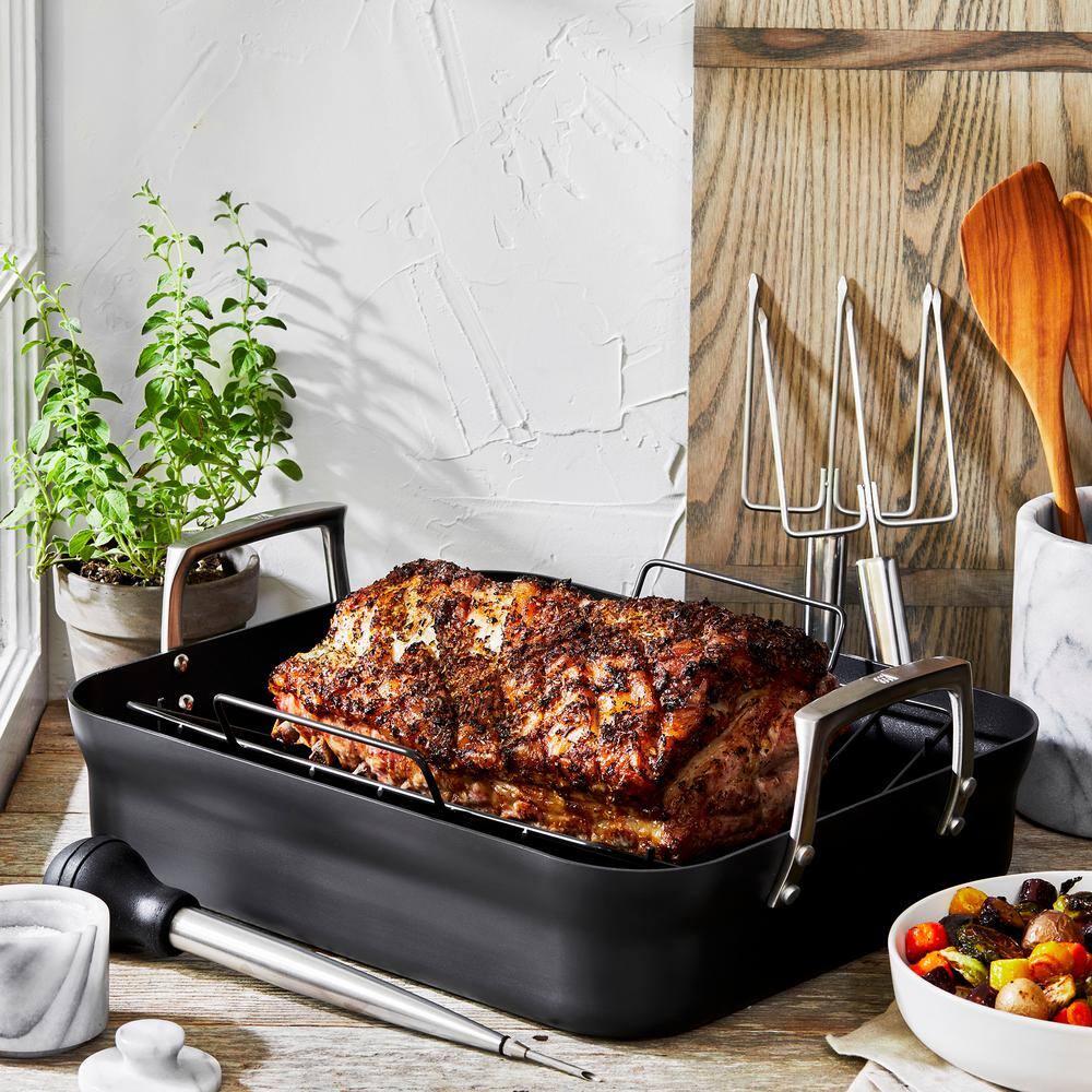 ZWILLING Motion Hard Anodized 16 x 14-inch Aluminum Nonstick Roaster Pan w/ Rack & Tools