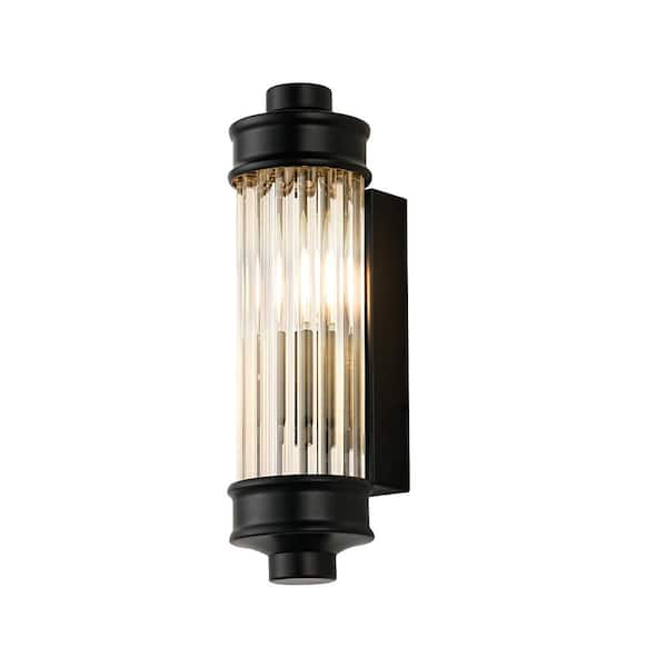 Unbranded Adela H11.8 in. W3.3 in. 1-Light Black Industrial Semi-Flush Mount With Glass Shade and No Bulbs Included