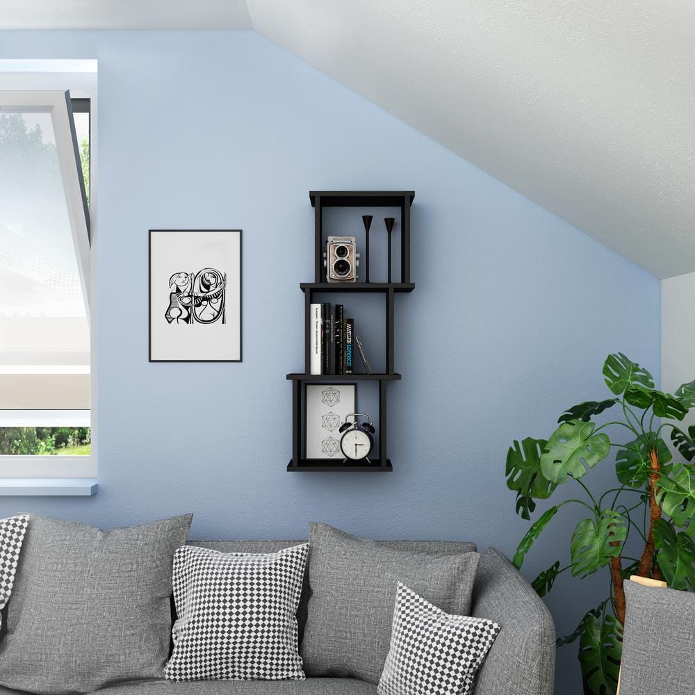 Black MDF 3-Cube Floating Wall Shelf