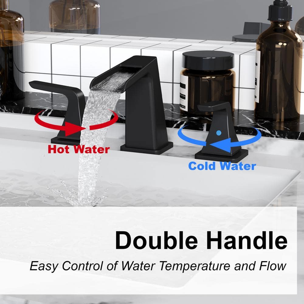 Matte Black Brass Waterfall Spout Bathroom Faucet Set