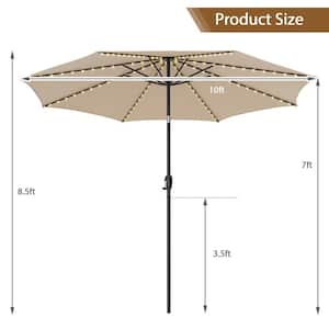 10 ft. Solar Patio Umbrella 112 LED Lighted Umbrella Outdoor Table Market Umbrella in Beige