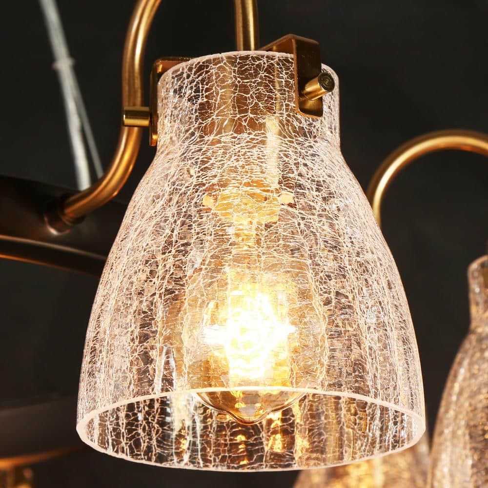 Modern Black and Gold 8-Light Crackled Glass Chandelier