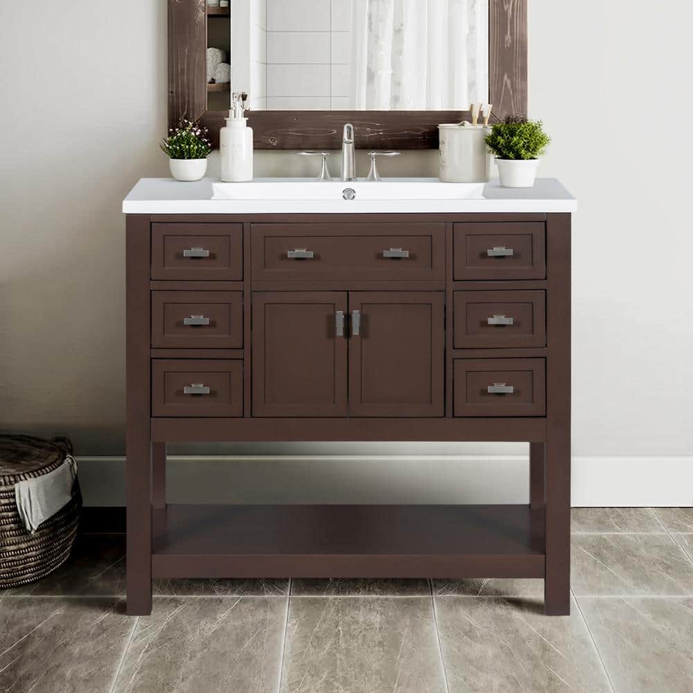 36 in. W x 18 in. D x 34.1 in. H Bath Vanity Cabinet without Top in Brown