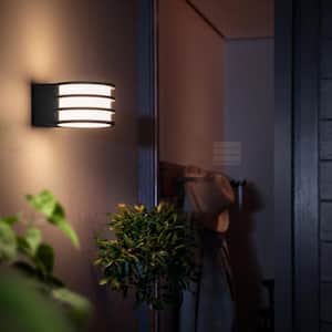 White Lucca Black Outdoor LED Wall Lantern Sconce with Wireless A19 Smart Light Bulb