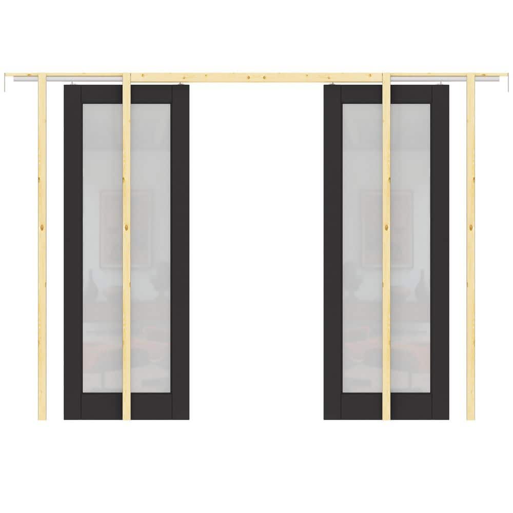 64 in. x 80 in. 1-Lite Frosted Glass Black Primed Wood Sliding Pocket Door with Door Hardware Kit (Soft Close Included) price history on PriceWatchPro