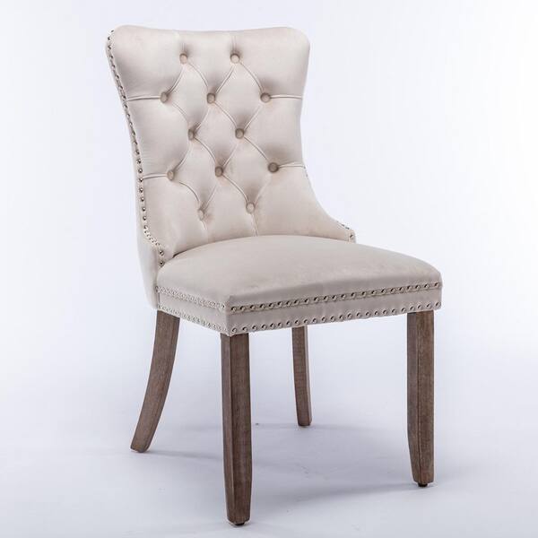 Z-joyee Beige Velvet Nailhead Trim Parsons Chairs (Set of 2)
