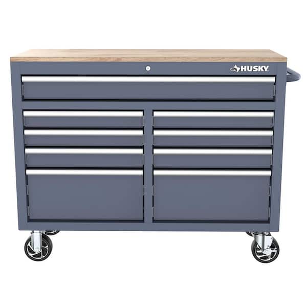 Husky Standard-Duty 46 in. W 9-Drawer Gloss Cadet Gray Mobile