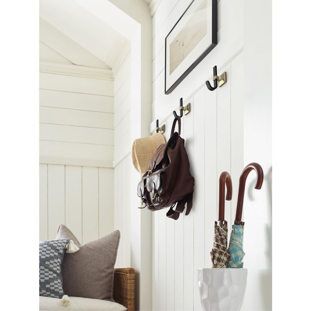 Burbank 3-15/16 in. L Matte Black/Golden Champagne Single Prong Wall Hook
