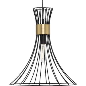 Lorin Collection 18 in. 1-Light Matte Black Brushed Bronze Contemporary Pendant Light
