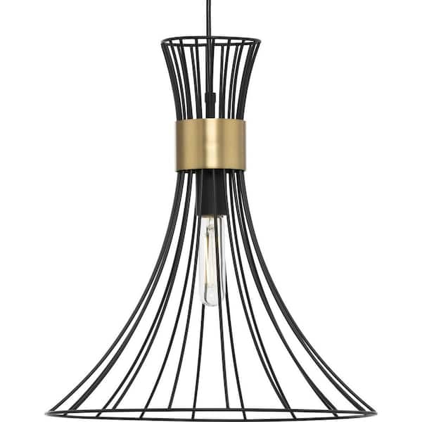 Progress Lighting Lorin Collection 18 in. 1-Light Matte Black Brushed Bronze Contemporary Pendant Light