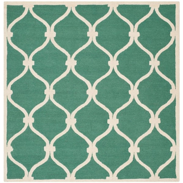 SAFAVIEH Cambridge Teal/Ivory 6 ft. x 6 ft. Square Knotted Geometric Border Area Rug