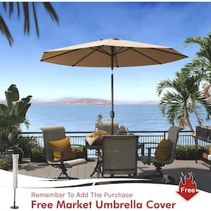9 ft. Aluminum Market Crank Tilt Enhanced Patio Umbrella with 8 Ribs in Champagne for Pool Garden