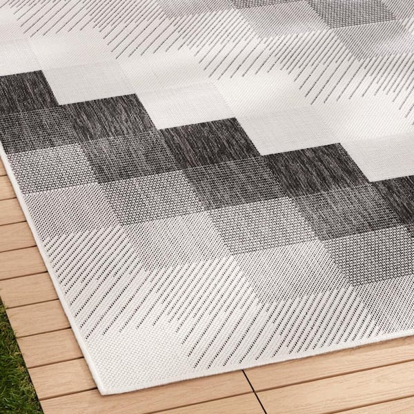 Patio Country Black 8 ft. x 10 ft. Ombre Chevron Polypropylene Indoor/Outdoor Area Rug