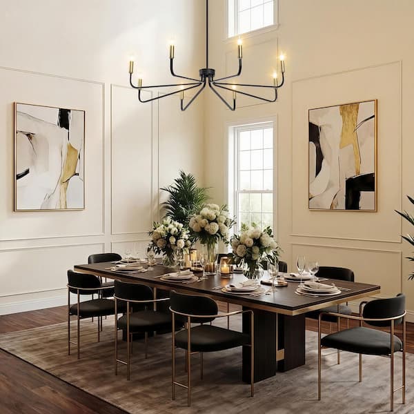 Maxax The 8-Light 38 in. Black/Brass Modern Branch Dimmable