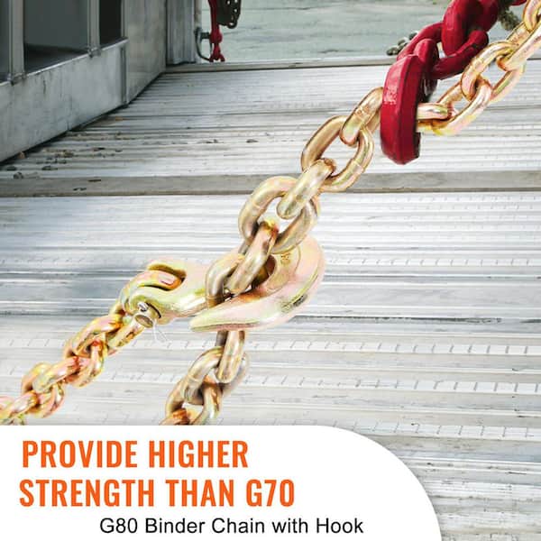 Transport Binder Chain, 7100 lbs. Working Load Limit, 3/8 in. x 20 ft. G80 Tow Chain Tie Down with Grab Hooks