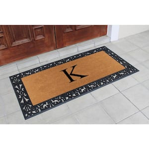 Floral Border Paisley Black 30 in. H x 60 in. H Rubber and Coir Monogrammed K Door Mat