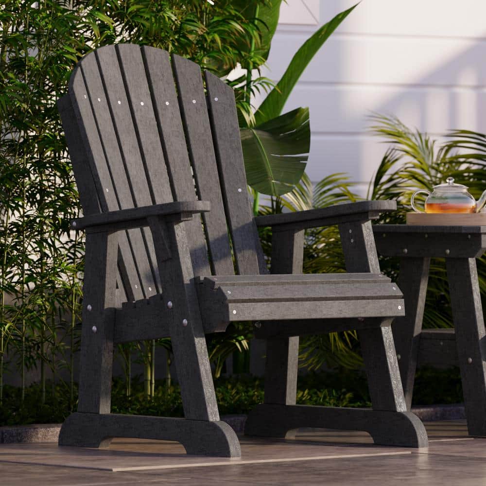 Heritage Dark Gray HDPE Outdoor Fan Back Chair with Arms